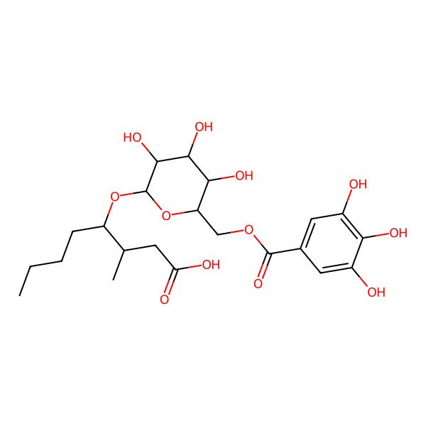 2D Structure of (3S,4S)-3-methyl-4-[(2R,3R,4S,5S,6R)-3,4,5-trihydroxy-6-[(3,4,5-trihydroxybenzoyl)oxymethyl]oxan-2-yl]oxyoctanoic acid