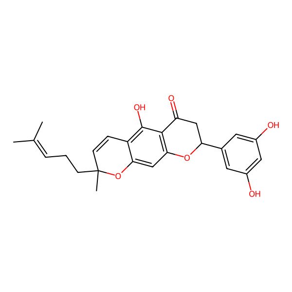 2D Structure of (8S)-8-(3,5-dihydroxyphenyl)-5-hydroxy-2-methyl-2-(4-methylpent-3-enyl)-7,8-dihydropyrano[3,2-g]chromen-6-one