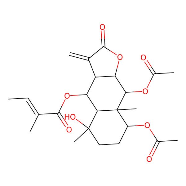 2D Structure of (8,9-Diacetyloxy-5-hydroxy-5,8a-dimethyl-3-methylidene-2-oxo-3a,4,4a,6,7,8,9,9a-octahydrobenzo[f][1]benzofuran-4-yl) 2-methylbut-2-enoate