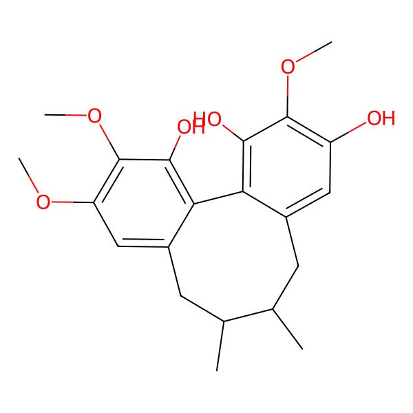 2D Structure of 4,14,15-Trimethoxy-9,10-dimethyltricyclo[10.4.0.02,7]hexadeca-1(16),2,4,6,12,14-hexaene-3,5,16-triol