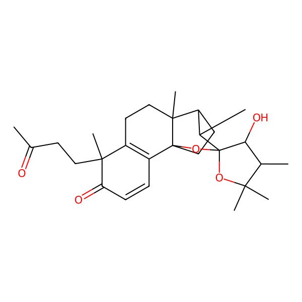 2D Structure of 3'-Hydroxy-4',5',5',6,10,12-hexamethyl-6-(3-oxobutyl)spiro[14-oxatetracyclo[9.3.2.01,10.02,7]hexadeca-2(7),3-diene-13,2'-oxolane]-5-one