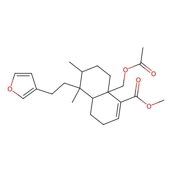 2D Structure of 1alpha-(Acetoxymethyl)-7alpha,8alpha-dimethyl-7-(2-(3-furyl)ethyl)bicyclo(4.4.0)dec-2-ene-2-carboxylic acid methyl ester