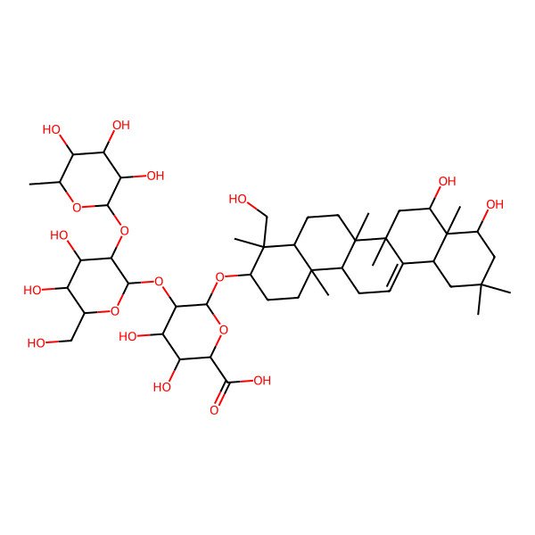2D Structure of 6-[[8,9-Dihydroxy-4-(hydroxymethyl)-4,6a,6b,8a,11,11,14b-heptamethyl-1,2,3,4a,5,6,7,8,9,10,12,12a,14,14a-tetradecahydropicen-3-yl]oxy]-5-[4,5-dihydroxy-6-(hydroxymethyl)-3-(3,4,5-trihydroxy-6-methyloxan-2-yl)oxyoxan-2-yl]oxy-3,4-dihydroxyoxane-2-carboxylic acid