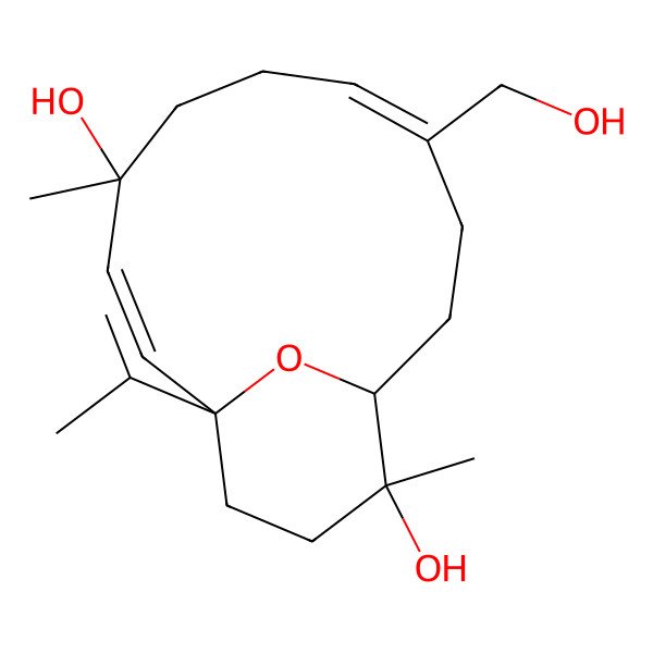 2D Structure of (1R,2E,4R,7Z,11S,12S)-8-(hydroxymethyl)-4,12-dimethyl-1-propan-2-yl-15-oxabicyclo[9.3.1]pentadeca-2,7-diene-4,12-diol