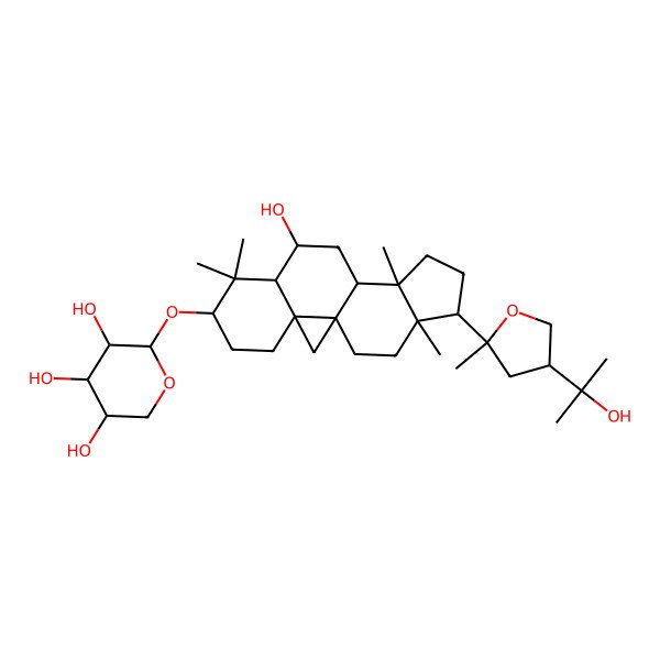 2D Structure of (2S,3R,4S,5R)-2-[[(1S,3R,6S,8R,9S,11S,12S,15S,16R)-9-hydroxy-15-[(2R,4S)-4-(2-hydroxypropan-2-yl)-2-methyloxolan-2-yl]-7,7,12,16-tetramethyl-6-pentacyclo[9.7.0.01,3.03,8.012,16]octadecanyl]oxy]oxane-3,4,5-triol