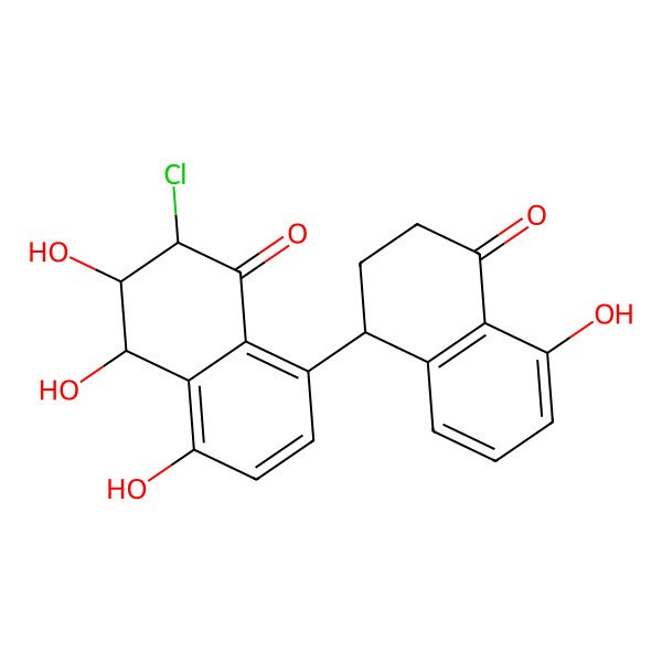 2D Structure of 2-chloro-3,4,5-trihydroxy-8-(5-hydroxy-4-oxo-2,3-dihydro-1H-naphthalen-1-yl)-3,4-dihydro-2H-naphthalen-1-one