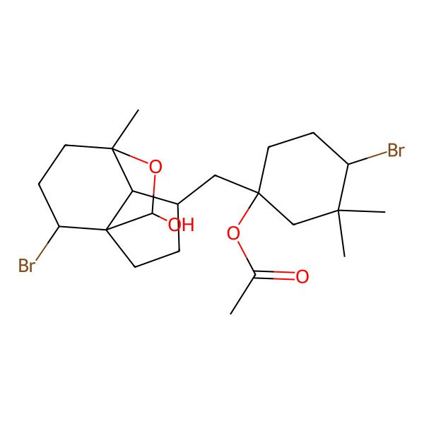 2D Structure of [(1S,4S)-4-bromo-1-[[(1S,4S,5S,6R,9S)-9-bromo-10-hydroxy-6-methyl-11-oxatricyclo[4.3.2.01,5]undecan-4-yl]methyl]-3,3-dimethylcyclohexyl] acetate