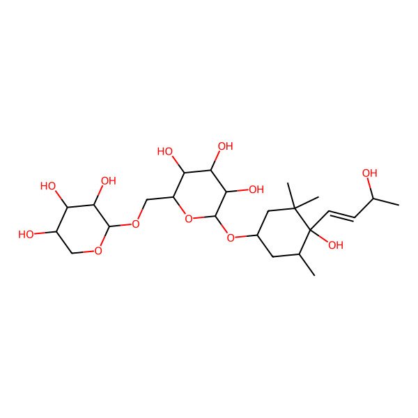 2D Structure of (2R,3R,4S,5S,6R)-2-[(1S,4S,5R)-4-hydroxy-4-[(E)-3-hydroxybut-1-enyl]-3,3,5-trimethylcyclohexyl]oxy-6-[[(2S,3R,4S,5R)-3,4,5-trihydroxyoxan-2-yl]oxymethyl]oxane-3,4,5-triol