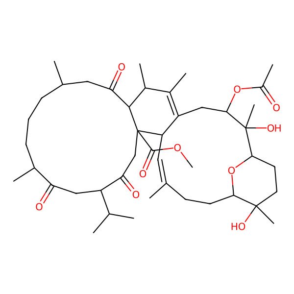 2D Structure of methyl (1R,2R,3S,7S,8S,11S,15R,18S,21S,22S,23E,27S,28R)-3-acetyloxy-2,28-dihydroxy-2,6,7,11,15,24,28-heptamethyl-9,16,19-trioxo-18-propan-2-yl-31-oxatetracyclo[25.3.1.05,22.08,21]hentriaconta-5,23-diene-21-carboxylate