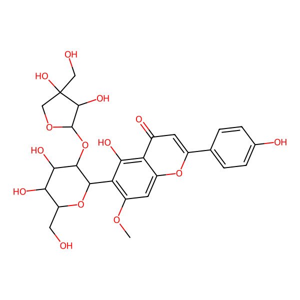 2D Structure of 6-[(2S,3R,4S,5R,6R)-3-[(2S,3S,4R)-3,4-dihydroxy-4-(hydroxymethyl)oxolan-2-yl]oxy-4,5-dihydroxy-6-(hydroxymethyl)oxan-2-yl]-5-hydroxy-2-(4-hydroxyphenyl)-7-methoxychromen-4-one