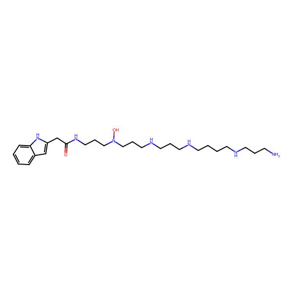 2D Structure of N-[3-[3-[3-[4-(3-aminopropylamino)butylamino]propylamino]propyl-hydroxyamino]propyl]-2-(1H-indol-2-yl)acetamide