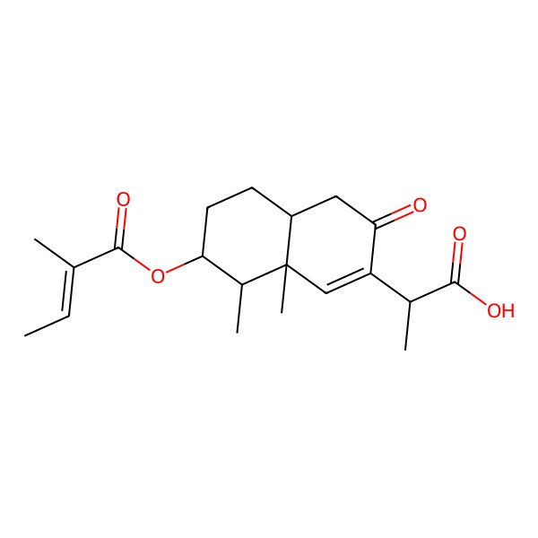 2D Structure of (2R)-2-[(4aR,7S,8R,8aR)-8,8a-dimethyl-7-[(Z)-2-methylbut-2-enoyl]oxy-3-oxo-4,4a,5,6,7,8-hexahydronaphthalen-2-yl]propanoic acid