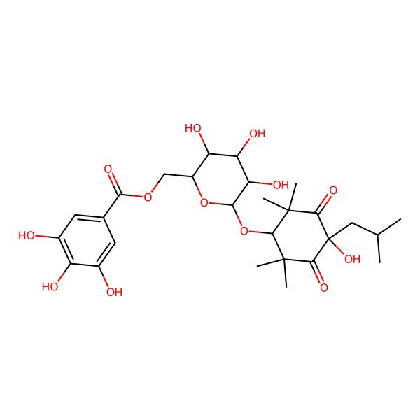 2D Structure of [3,4,5-Trihydroxy-6-[4-hydroxy-2,2,6,6-tetramethyl-4-(2-methylpropyl)-3,5-dioxocyclohexyl]oxyoxan-2-yl]methyl 3,4,5-trihydroxybenzoate