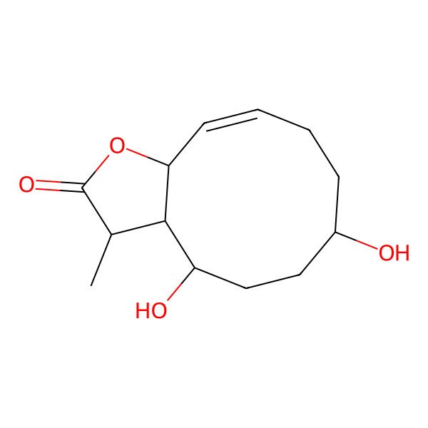 2D Structure of (3S,3aS,4S,7R,10E,11aS)-4,7-dihydroxy-3-methyl-3a,4,5,6,7,8,9,11a-octahydro-3H-cyclodeca[b]furan-2-one