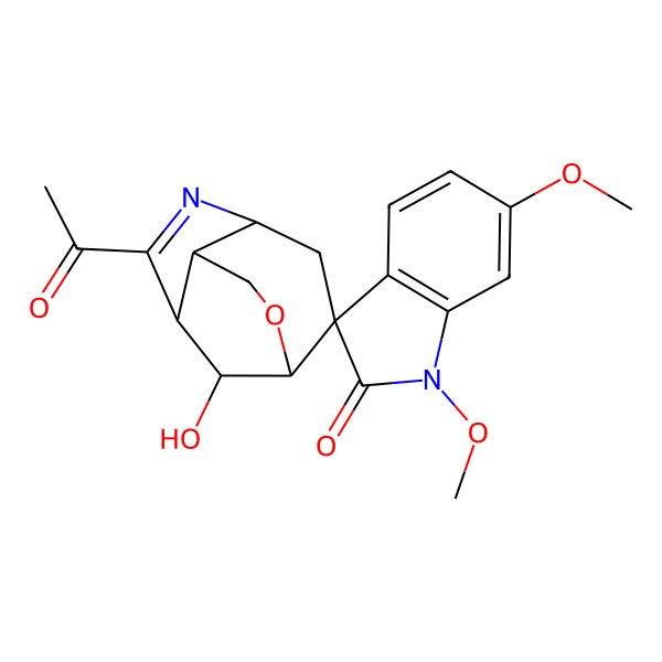 2D Structure of 6-Acetyl-11-hydroxy-1',6'-dimethoxyspiro[10-oxa-5-azatricyclo[5.3.1.04,8]undec-5-ene-2,3'-indole]-2'-one