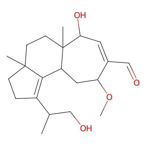 2D Structure of 6-Hydroxy-1-(1-hydroxypropan-2-yl)-9-methoxy-3a,5a-dimethyl-2,3,4,5,6,9,10,10a-octahydrocyclohepta[e]indene-8-carbaldehyde