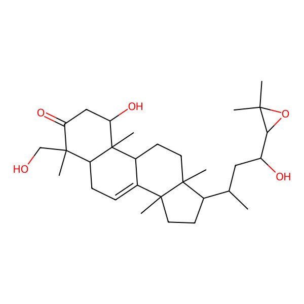 2D Structure of (1R,4S,5R,9S,10R,13S,14S,17S)-17-[(2S,4R)-4-[(2S)-3,3-dimethyloxiran-2-yl]-4-hydroxybutan-2-yl]-1-hydroxy-4-(hydroxymethyl)-4,10,13,14-tetramethyl-1,2,5,6,9,11,12,15,16,17-decahydrocyclopenta[a]phenanthren-3-one