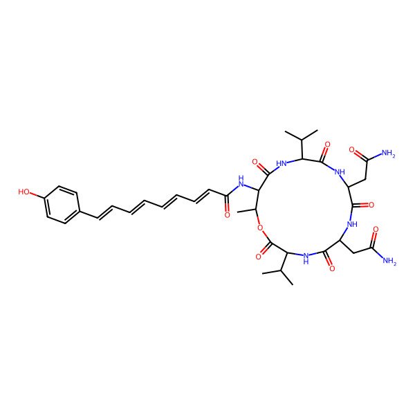 2D Structure of N-[6,9-bis(2-amino-2-oxoethyl)-16-methyl-2,5,8,11,14-pentaoxo-3,12-di(propan-2-yl)-1-oxa-4,7,10,13-tetrazacyclohexadec-15-yl]-9-(4-hydroxyphenyl)nona-2,4,6,8-tetraenamide