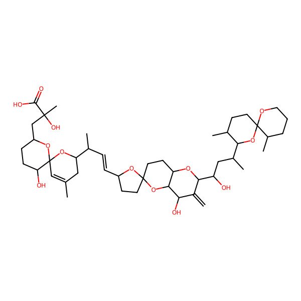 2D Structure of (2R)-3-[(2S,6R,8S,11R)-2-[(E,2R)-4-[(2S,2'R,4R,6R,8aR)-2-[(1S,3S)-3-[(3R,6R,11R)-3,11-dimethyl-1,7-dioxaspiro[5.5]undecan-2-yl]-1-hydroxybutyl]-4-hydroxy-3-methylidenespiro[4a,7,8,8a-tetrahydro-4H-pyrano[3,2-b]pyran-6,5'-oxolane]-2'-yl]but-3-en-2-yl]-11-hydroxy-4-methyl-1,7-dioxaspiro[5.5]undec-4-en-8-yl]-2-hydroxy-2-methylpropanoic acid