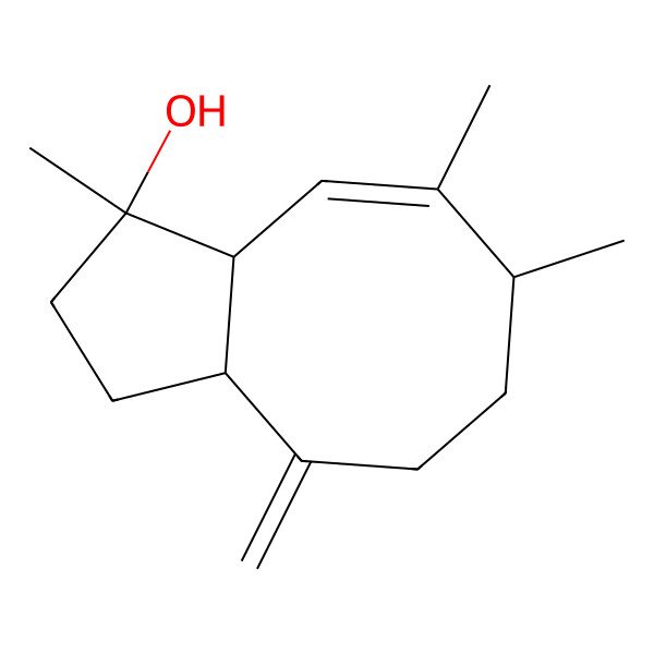 2D Structure of (3S,3aS,4Z,6S,9aR)-3,5,6-trimethyl-9-methylidene-2,3a,6,7,8,9a-hexahydro-1H-cyclopenta[8]annulen-3-ol
