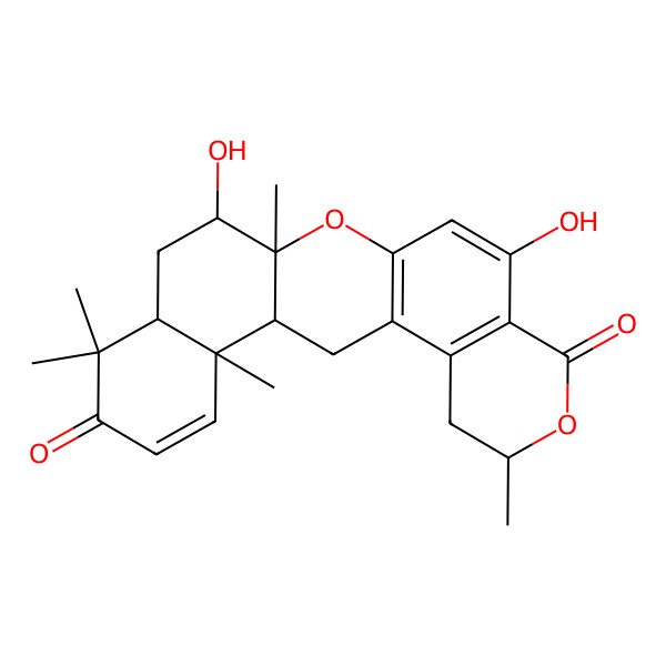 2D Structure of 10,15-Dihydroxy-6,14,18,18,22-pentamethyl-7,13-dioxapentacyclo[12.8.0.03,12.04,9.017,22]docosa-3(12),4(9),10,20-tetraene-8,19-dione