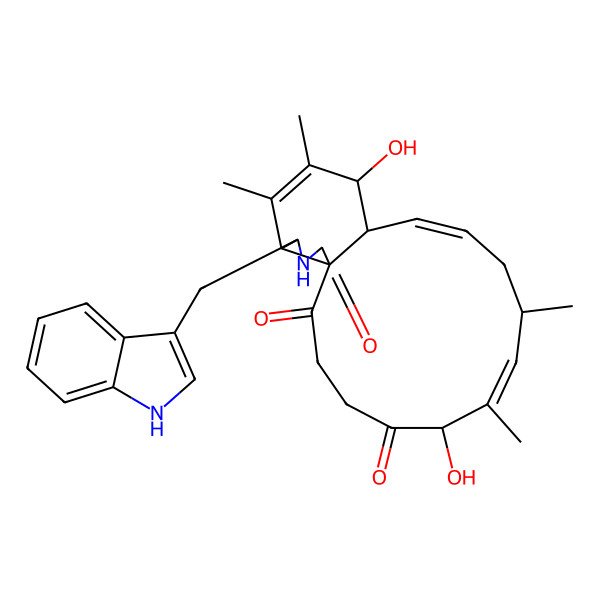 2D Structure of (1R,6S,7E,9S,11E,13R,14S,17R,18S)-6,14-dihydroxy-18-(1H-indol-3-ylmethyl)-7,9,15,16-tetramethyl-19-azatricyclo[11.7.0.01,17]icosa-7,11,15-triene-2,5,20-trione