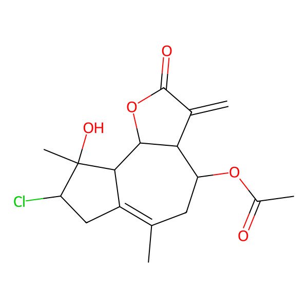 2D Structure of (8-chloro-9-hydroxy-6,9-dimethyl-3-methylidene-2-oxo-4,5,7,8,9a,9b-hexahydro-3aH-azuleno[4,5-b]furan-4-yl) acetate
