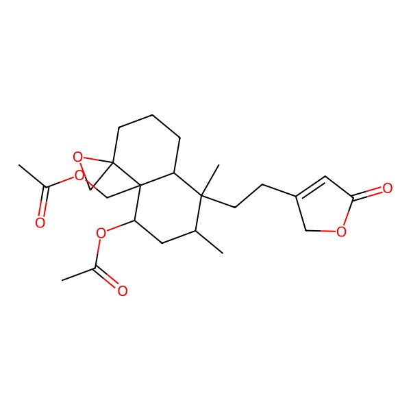 2D Structure of [5-acetyloxy-7,8-dimethyl-8-[2-(5-oxo-2H-furan-3-yl)ethyl]spiro[2,3,5,6,7,8a-hexahydro-1H-naphthalene-4,2'-oxirane]-4a-yl]methyl acetate