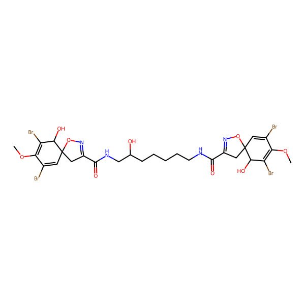 2D Structure of 7,9-dibromo-N-[7-[(7,9-dibromo-6-hydroxy-8-methoxy-1-oxa-2-azaspiro[4.5]deca-2,7,9-triene-3-carbonyl)amino]-6-hydroxyheptyl]-6-hydroxy-8-methoxy-1-oxa-2-azaspiro[4.5]deca-2,7,9-triene-3-carboxamide