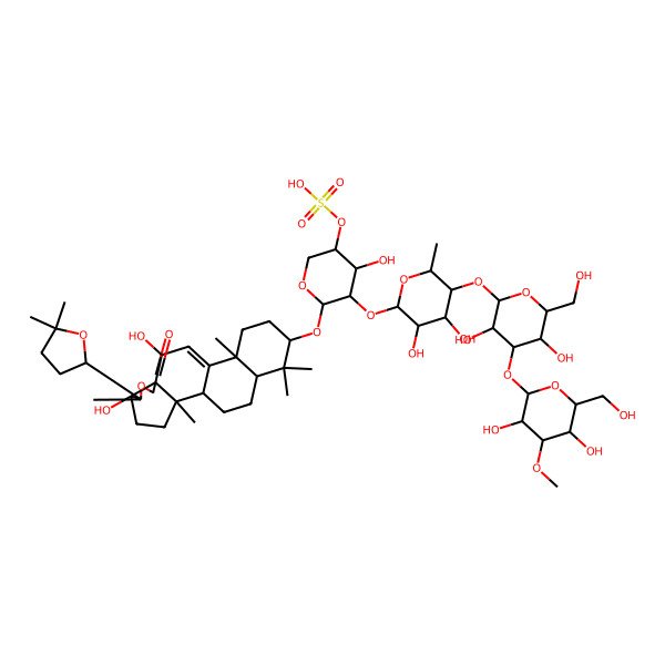 2D Structure of [(3R,4R,5R,6S)-5-[(2S,3R,4R,5S,6R)-5-[(2S,3R,4S,5R,6R)-4-[(2S,3R,4S,5R,6R)-3,5-dihydroxy-6-(hydroxymethyl)-4-methoxyoxan-2-yl]oxy-3,5-dihydroxy-6-(hydroxymethyl)oxan-2-yl]oxy-3,4-dihydroxy-6-methyloxan-2-yl]oxy-6-[[(1S,2S,5R,6S,9R,10S,13S,16S,18R)-6-(5,5-dimethyloxolan-2-yl)-5,10-dihydroxy-2,6,13,17,17-pentamethyl-8-oxo-7-oxapentacyclo[10.8.0.02,9.05,9.013,18]icos-11-en-16-yl]oxy]-4-hydroxyoxan-3-yl] hydrogen sulfate