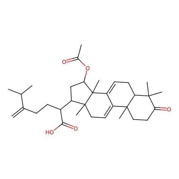 2D Structure of (2R)-2-[(5R,10S,13R,14R,15S,17R)-15-acetyloxy-4,4,10,13,14-pentamethyl-3-oxo-1,2,5,6,12,15,16,17-octahydrocyclopenta[a]phenanthren-17-yl]-6-methyl-5-methylideneheptanoic acid