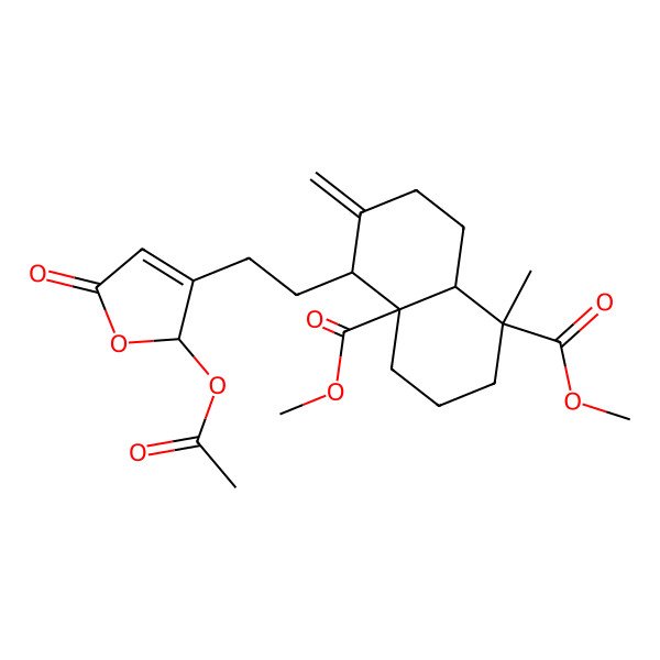 2D Structure of dimethyl (1S,4aS,5S,8aS)-5-[2-[(2R)-2-acetyloxy-5-oxo-2H-furan-3-yl]ethyl]-1-methyl-6-methylidene-3,4,5,7,8,8a-hexahydro-2H-naphthalene-1,4a-dicarboxylate
