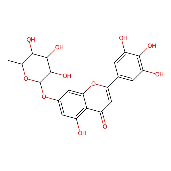 2D Structure of 5-hydroxy-7-[(2S,3R,4R,5R,6S)-3,4,5-trihydroxy-6-methyloxan-2-yl]oxy-2-(3,4,5-trihydroxyphenyl)chromen-4-one