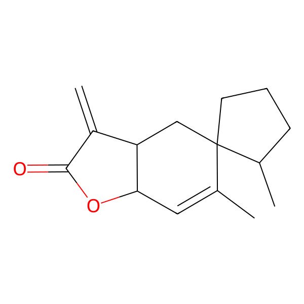 2D Structure of (2'S,3aR,5S,7aR)-2',6-dimethyl-3-methylidenespiro[4,7a-dihydro-3aH-1-benzofuran-5,1'-cyclopentane]-2-one