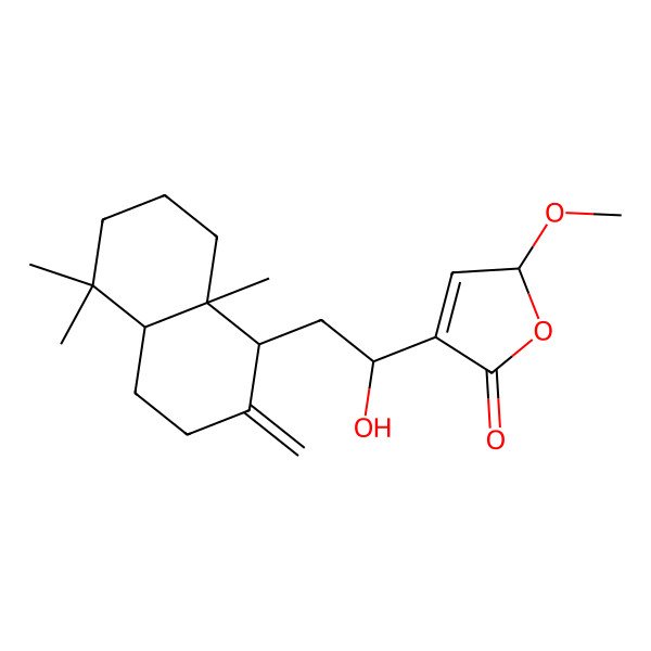 2D Structure of (2S)-4-[(1S)-2-[(1S,4aS,8aS)-5,5,8a-trimethyl-2-methylidene-3,4,4a,6,7,8-hexahydro-1H-naphthalen-1-yl]-1-hydroxyethyl]-2-methoxy-2H-furan-5-one