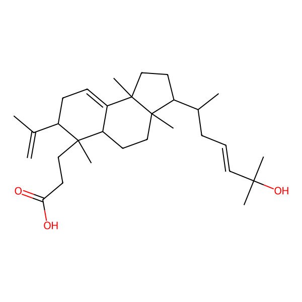 2D Structure of 3-[(3R,3aR,5aS,6S,7S,9bR)-3-[(E,2R)-6-hydroxy-6-methylhept-4-en-2-yl]-3a,6,9b-trimethyl-7-prop-1-en-2-yl-1,2,3,4,5,5a,7,8-octahydrocyclopenta[a]naphthalen-6-yl]propanoic acid