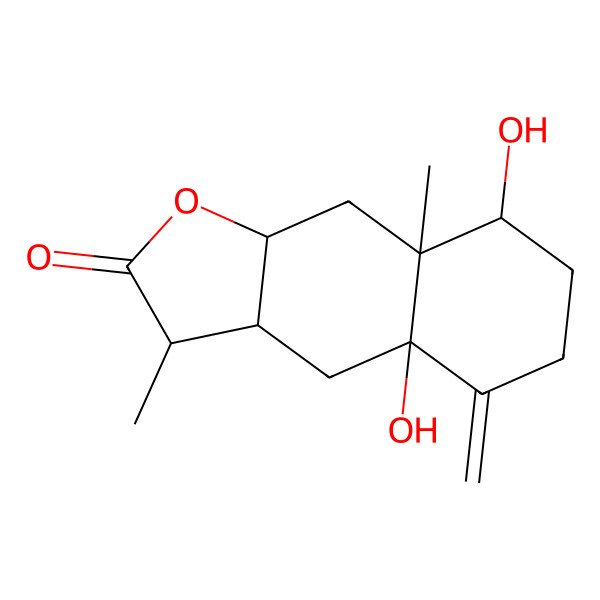 2D Structure of (3S,3aR,4aR,8R,8aS,9aR)-4a,8-dihydroxy-3,8a-dimethyl-5-methylidene-3,3a,4,6,7,8,9,9a-octahydrobenzo[f][1]benzofuran-2-one
