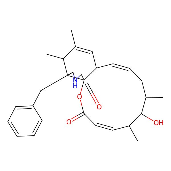 2D Structure of 17-Benzyl-7-hydroxy-6,8,14,15-tetramethyl-2-oxa-18-azatricyclo[10.7.0.01,16]nonadeca-4,10,13-triene-3,19-dione