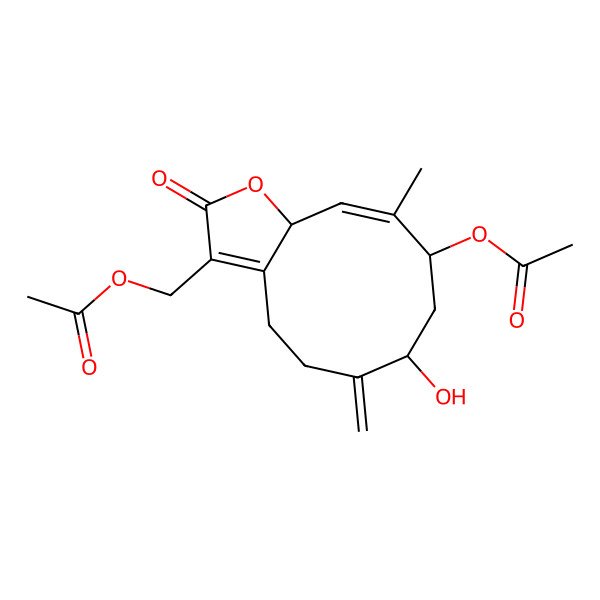 2D Structure of [(7S,9R,10Z,11aR)-9-acetyloxy-7-hydroxy-10-methyl-6-methylidene-2-oxo-4,5,7,8,9,11a-hexahydrocyclodeca[b]furan-3-yl]methyl acetate