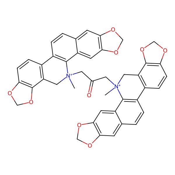 2D Structure of 1,3-Bis(24-methyl-5,7,18,20-tetraoxa-24-azoniahexacyclo[11.11.0.02,10.04,8.014,22.017,21]tetracosa-1(13),2,4(8),9,11,14(22),15,17(21)-octaen-24-yl)propan-2-one