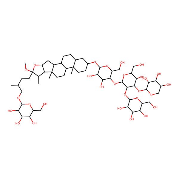 2D Structure of (2R,3R,4S,5S,6R)-2-[(2S)-4-[(1R,2S,4S,6R,7S,8R,9S,12S,13S,16S,18S)-16-[(2R,3R,4R,5S,6R)-3,4-dihydroxy-5-[(2S,3R,4S,5R,6R)-5-hydroxy-6-(hydroxymethyl)-3-[(2S,3R,4S,5S,6R)-3,4,5-trihydroxy-6-(hydroxymethyl)oxan-2-yl]oxy-4-[(2S,3R,4S,5R)-3,4,5-trihydroxyoxan-2-yl]oxyoxan-2-yl]oxy-6-(hydroxymethyl)oxan-2-yl]oxy-6-methoxy-7,9,13-trimethyl-5-oxapentacyclo[10.8.0.02,9.04,8.013,18]icosan-6-yl]-2-methylbutoxy]-6-(hydroxymethyl)oxane-3,4,5-triol