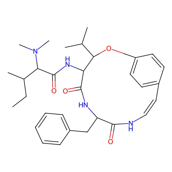 2D Structure of (2S,3R)-N-[(3S,4S,7S,10Z)-7-benzyl-5,8-dioxo-3-propan-2-yl-2-oxa-6,9-diazabicyclo[10.2.2]hexadeca-1(14),10,12,15-tetraen-4-yl]-2-(dimethylamino)-3-methylpentanamide