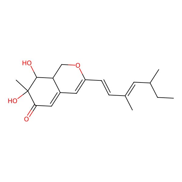 2D Structure of (7R,8R,8aR)-3-[(1E,3E,5S)-3,5-dimethylhepta-1,3-dienyl]-7,8-dihydroxy-7-methyl-8,8a-dihydro-1H-isochromen-6-one