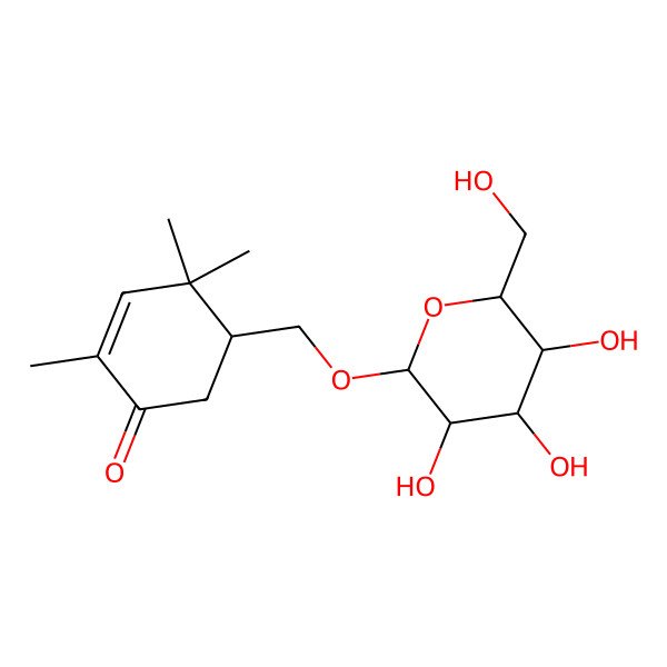 2D Structure of (5R)-2,4,4-trimethyl-5-[[(2R,3R,4S,5R,6R)-3,4,5-trihydroxy-6-(hydroxymethyl)oxan-2-yl]oxymethyl]cyclohex-2-en-1-one