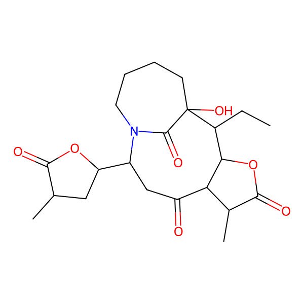 2D Structure of (1R,2S,3S,6S,7R,10S)-2-ethyl-1-hydroxy-6-methyl-10-[(2S,4S)-4-methyl-5-oxooxolan-2-yl]-4-oxa-11-azatricyclo[9.4.1.03,7]hexadecane-5,8,16-trione