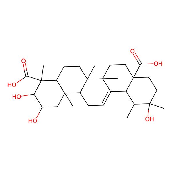2D Structure of 2,3,11-Trihydroxy-4,6a,6b,11,12,14b-hexamethyl-1,2,3,4a,5,6,7,8,9,10,12,12a,14,14a-tetradecahydropicene-4,8a-dicarboxylic acid