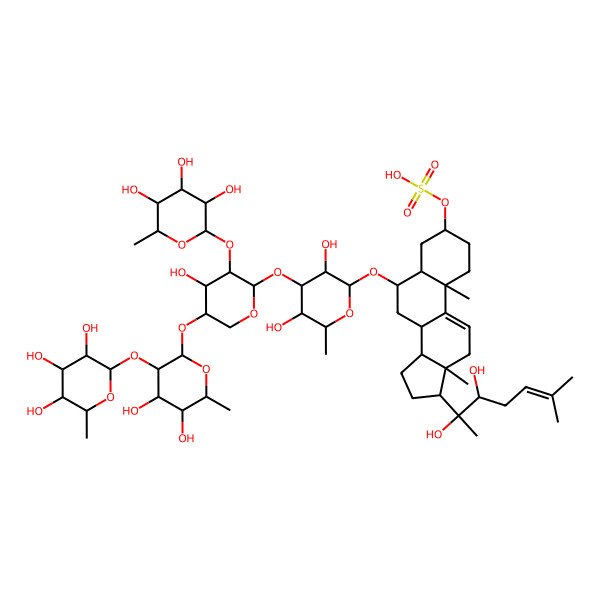2D Structure of [17-(2,3-dihydroxy-6-methylhept-5-en-2-yl)-6-[4-[5-[4,5-dihydroxy-6-methyl-3-(3,4,5-trihydroxy-6-methyloxan-2-yl)oxyoxan-2-yl]oxy-4-hydroxy-3-(3,4,5-trihydroxy-6-methyloxan-2-yl)oxyoxan-2-yl]oxy-3,5-dihydroxy-6-methyloxan-2-yl]oxy-10,13-dimethyl-2,3,4,5,6,7,8,12,14,15,16,17-dodecahydro-1H-cyclopenta[a]phenanthren-3-yl] hydrogen sulfate
