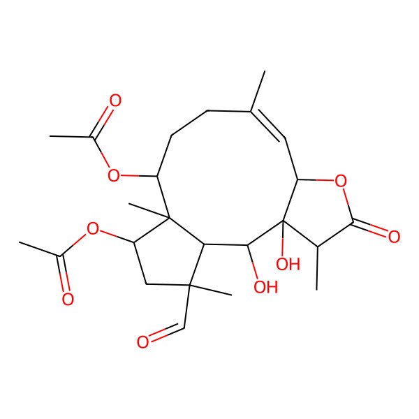 2D Structure of [(1R,2R,3R,4R,7S,8Z,12S,13S,14S,16S)-14-acetyloxy-16-formyl-2,3-dihydroxy-4,9,13,16-tetramethyl-5-oxo-6-oxatricyclo[11.3.0.03,7]hexadec-8-en-12-yl] acetate
