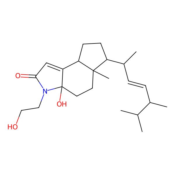 2D Structure of 6-(5,6-Dimethylhept-3-en-2-yl)-3a-hydroxy-3-(2-hydroxyethyl)-5a-methyl-4,5,6,7,8,8a-hexahydrocyclopenta[e]indol-2-one