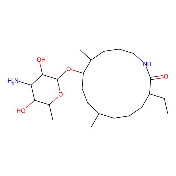 2D Structure of (3S,7S,10R,11R)-10-[(2S,3R,4S,5S,6R)-4-amino-3,5-dihydroxy-6-methyloxan-2-yl]oxy-3-ethyl-7,11-dimethyl-azacyclotetradecan-2-one